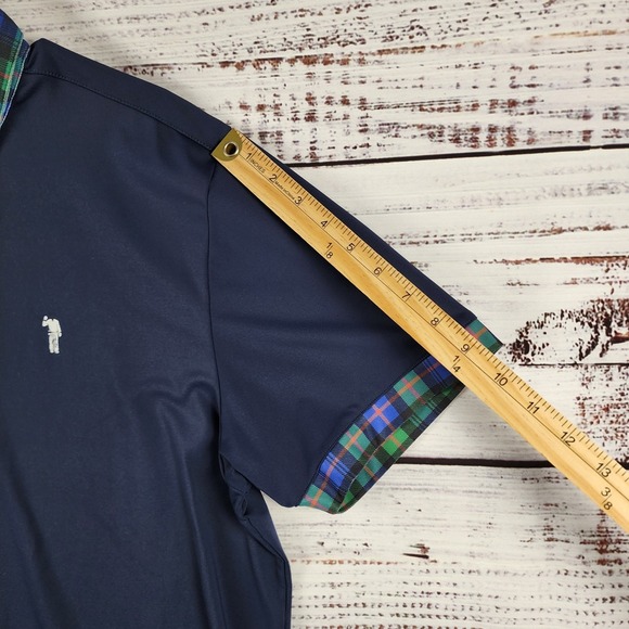 William Murray Golf Polo Mens Large Navy Stretch Plaid Trim Performance Shirt - Picture 7 of 8
